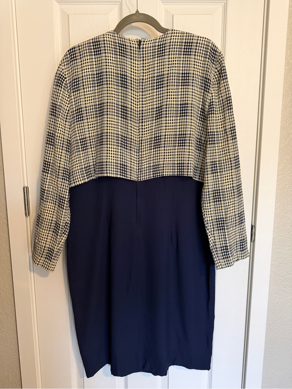 Ultra Dress Size 14 Navy Plaid Overlay Dress Modest Career Church Vintage Style - Picture 7 of 8